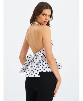  Ilene Polka Dot Bubble Hem Halter Top