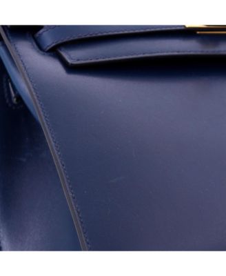 Kelly 25 Handbag Blue Box Calf with Gold Hardware