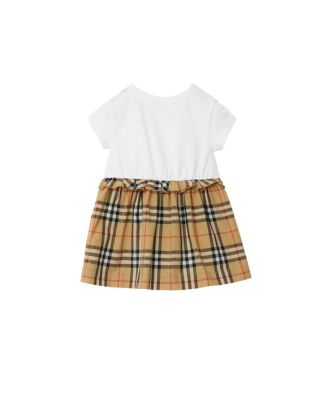 Girls' Check Trim Stretch Cotton Dress - Little Kid