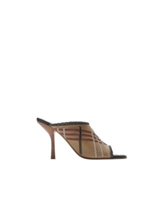  Women's Check Leather Cabana Mules