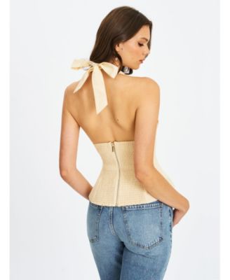  Quinzella Smock Back Halter Neck Linen Top