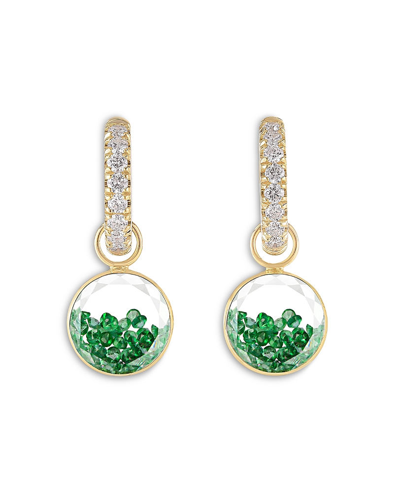 Moritz Glik 18K Yellow Gold Emerald & Diamond Core Gala Huggie Hoop Earrings