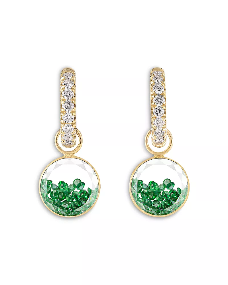 Moritz Glik 18K Yellow Gold Emerald & Diamond Core Gala Huggie Hoop Earrings