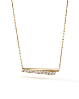 18K Yellow Gold Inside Out Diamond Flip Bar Necklace, 16-18"