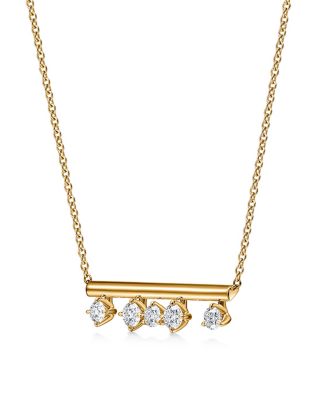 18K Yellow Gold Barre Floating Diamond Necklace, 18"