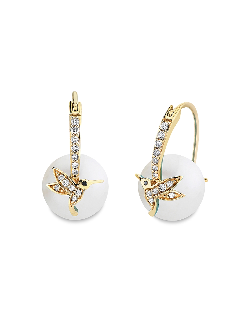 Sydney Evan 14K Yellow Gold Diamond & Freshwater Pearl Hummingbird Beaded Earrings
