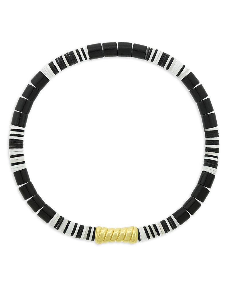 Luis Morais Men's 14K Yellow Gold Deeper Journey Black Agate Beaded Bracelet