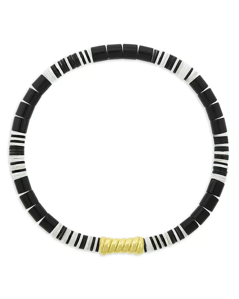 Luis Morais Men's 14K Yellow Gold Deeper Journey Black Agate Beaded Bracelet