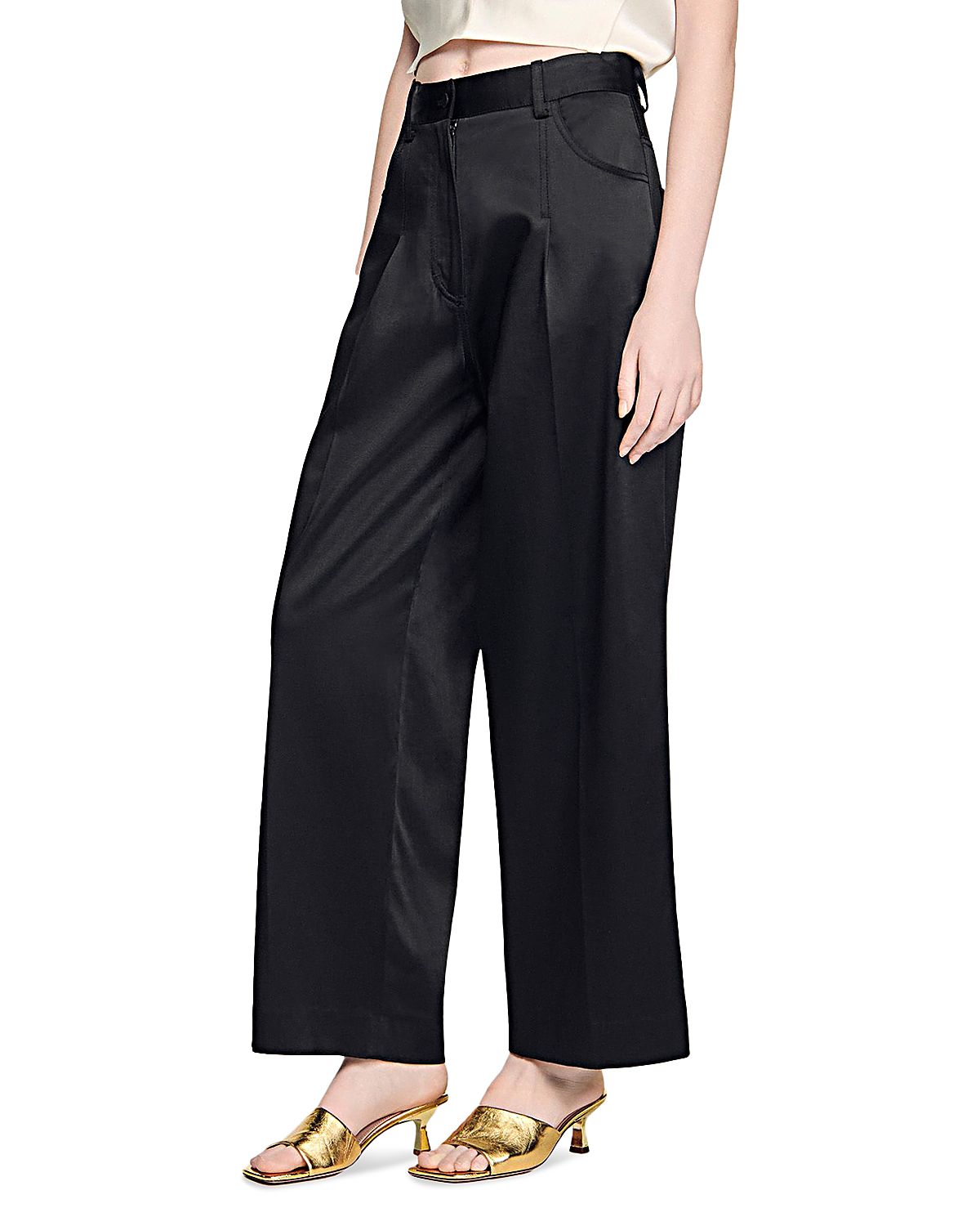 Sandro Satin Effect Wide Leg Trousers