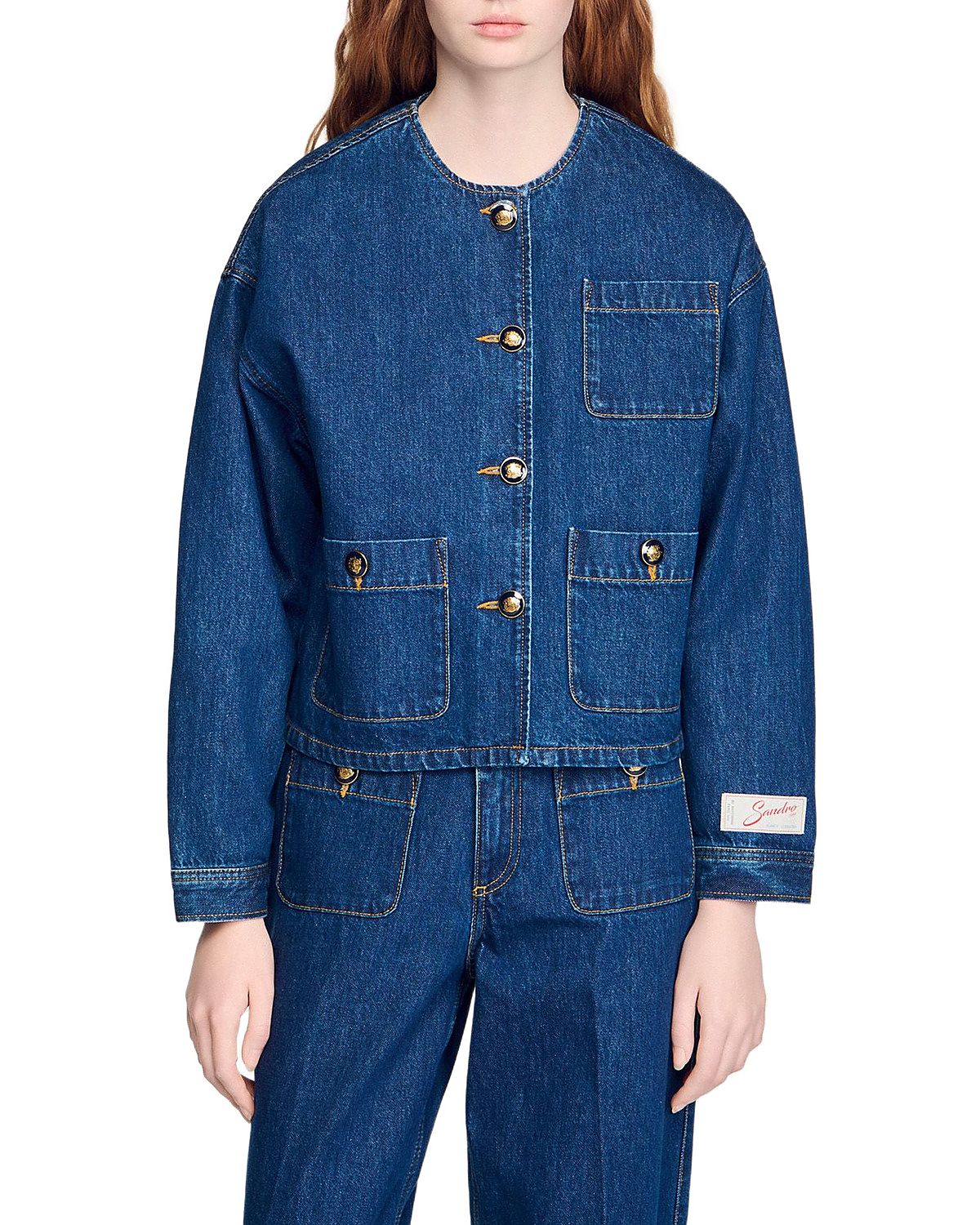 Sandro Collarless Denim Jacket