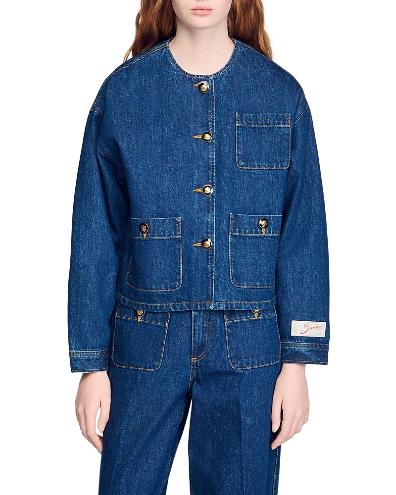 Sandro Collarless Denim Jacket