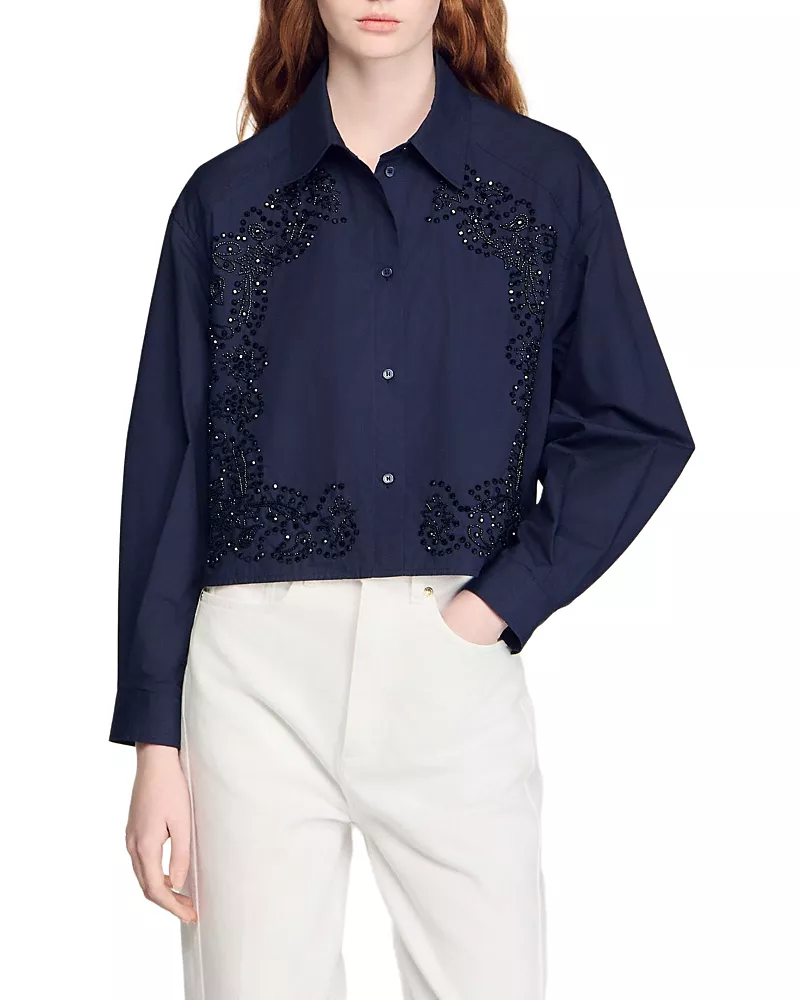 Sandro Beaded Embroidered Shirt