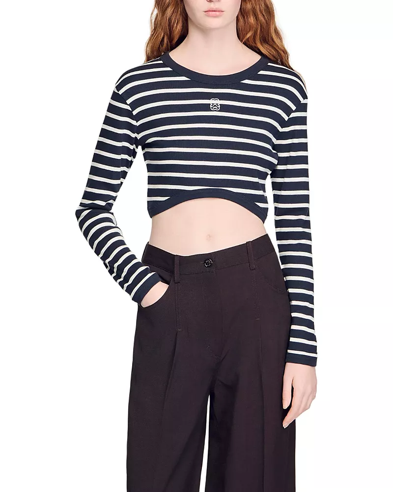 Sandro Cropped Striped Tee