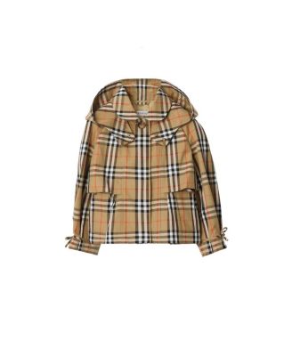 Girls' Check Cotton Hooded Trench Jacket - Little Kid, Big Kid