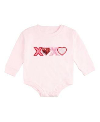 Girls' XOXO Sequin Patch Valentine's Day Long Sleeve Romper - Baby