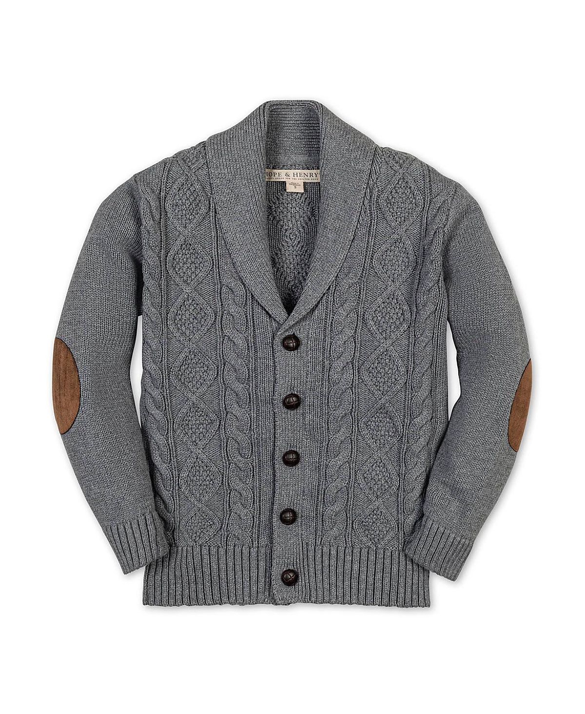 Hope & Henry Boys' Organic Shawl Collar Cable Sweater Cardigan - Little Kid, Big Kid