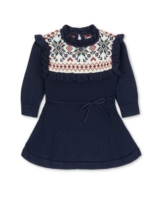 Hope & Henry Girls' Organic Ruffle Collar Fair Isle Yoke Sweater Dress - Baby, Little Kid, Big Kid In Scottish Snowflake