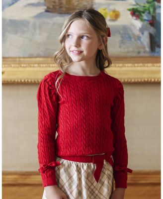 Girls' Organic Long Puff Sleeve Sweater with Bow Detail - Little Kid, Big Kid