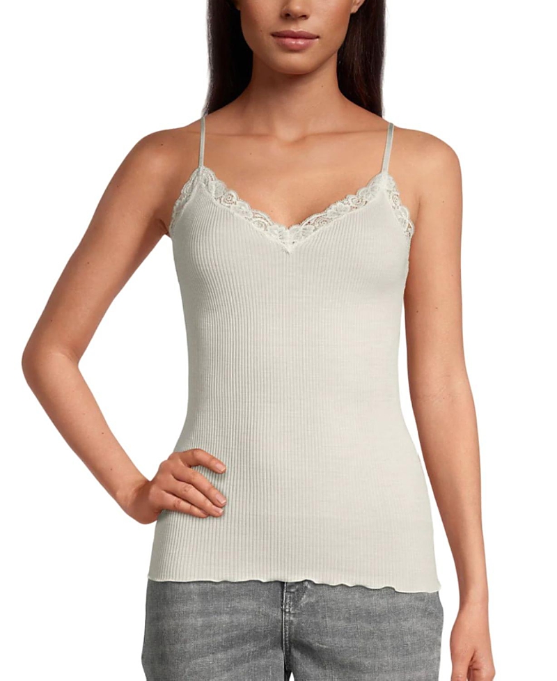 Oscalito Ribbed Wool & Silk V-Neck Camisole with Lace Trim
