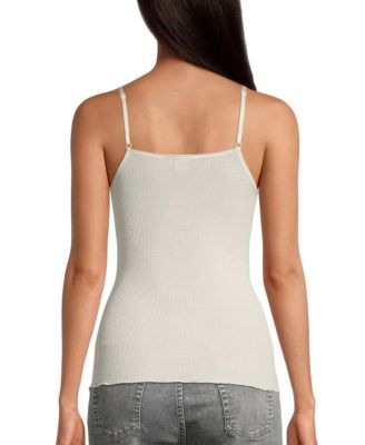 Ribbed Wool & Silk V-Neck Camisole with Lace Trim