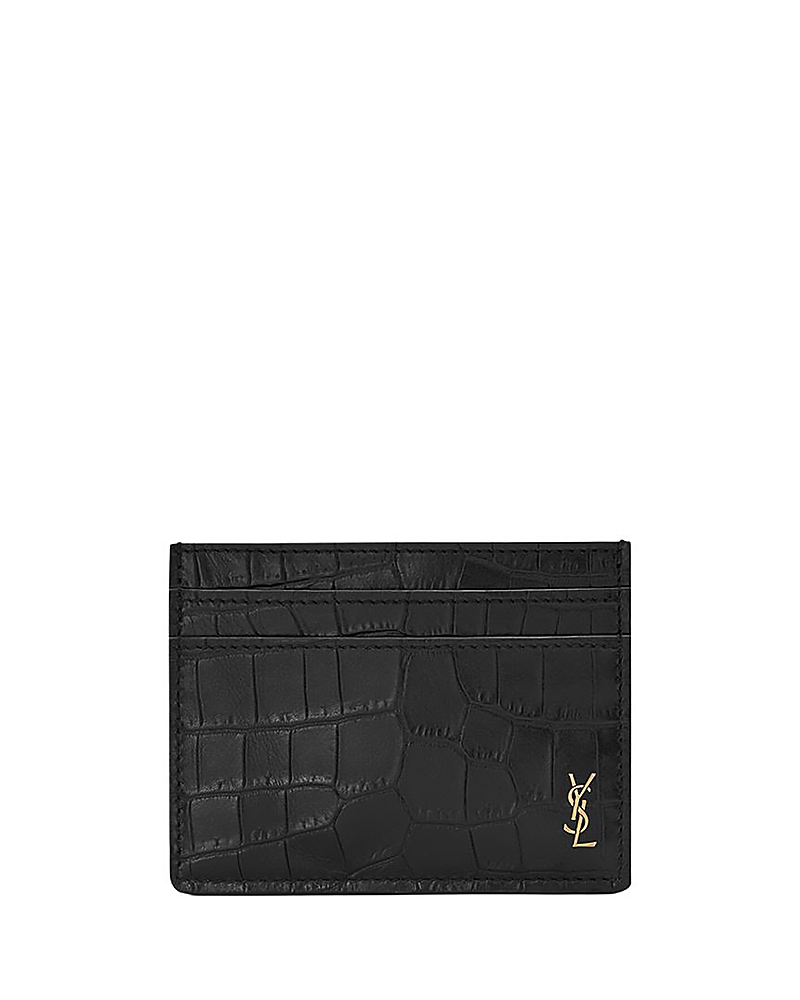 Saint Laurent Tiny Cassandre Card Case in Crocodile-embossed Matte Leather