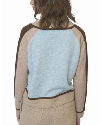  Women's Ash Color Blocked V Neck Sweater