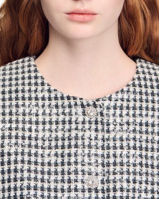 Cropped Houndstooth Tweed Jacket