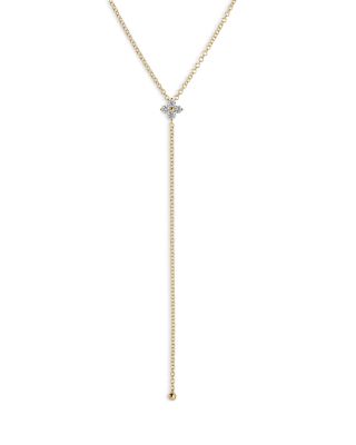 14K Yellow Gold Diamond Fleur Lariat Necklace, 18"