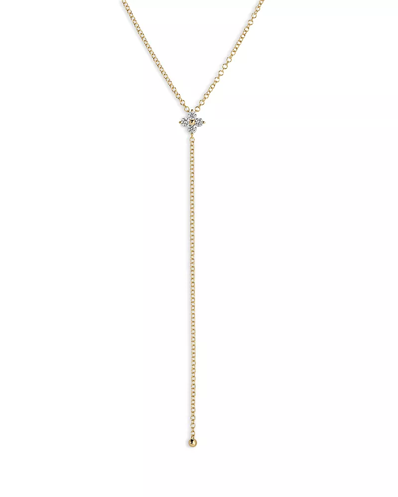 Ef Collection 14K Yellow Gold Diamond Fleur Lariat Necklace, 18