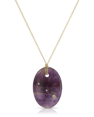 14K Yellow Gold Amethyst & Diamond Aura Necklace, 26"