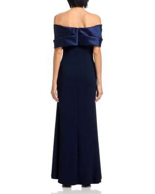 Long Scuba Crepe Off-the-Shoulder Taffeta Gown - Exclusive