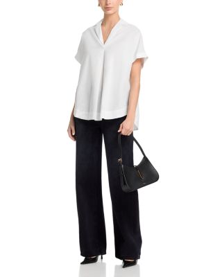 Poplin Collar Short Sleeve Pullover Top