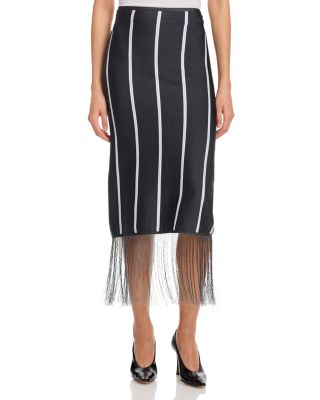 Striped Fringe Trim Midi Skirt