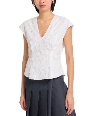 3D Flower Embroidered Cap Sleeve Top