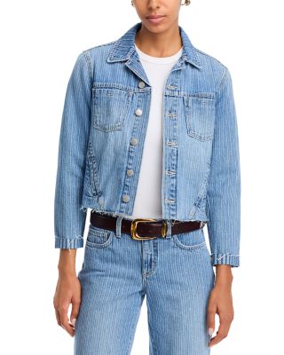 Janelle Slim Raw Denim Jacket & Joanne Low Rise Wide Leg Jeans in Carmel