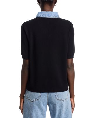 Denim Collared Short Sleeve Sweater