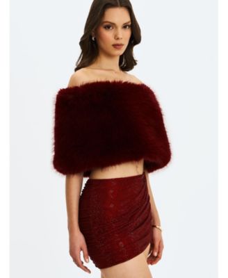 Darla Faux Fur Off-Shoulder Cropped Top