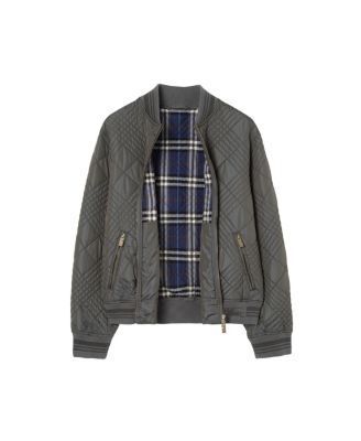 Micro Check-Stitch Nylon Blend Bomber Jacket