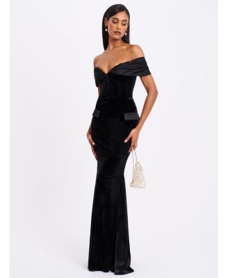  Qamra Velvet Off Shoulder Mermaid Maxi Dress