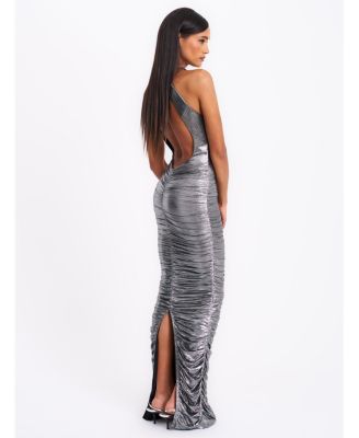  Abril Ruched Glitter Backless Gown