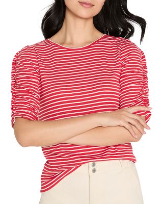 Striped Ruched Elbow Sleeve Top 
