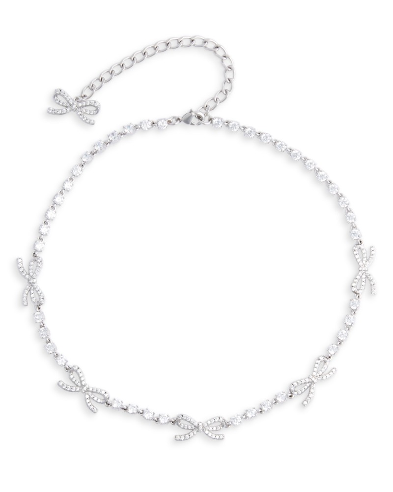 Self-Portrait Crystal Bow Collar Necklace, 16-20 in Silver