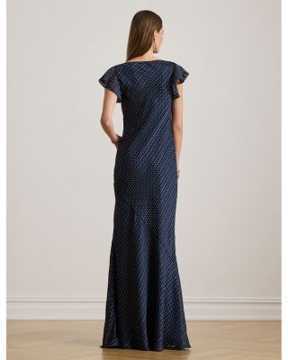 Polka Dot Burn Out Satin Cowlneck Gown