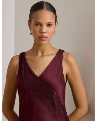 Lace Trim Charmeuse Cocktail Dress