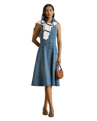 Paneled Denim Sleeveless Shirt Dress