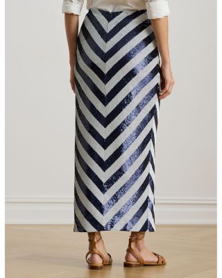 Striped Sequined Pencil Midi Skirt