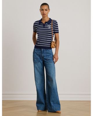 Striped Cotton Blend Polo Sweater