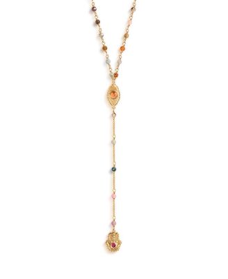  Benevolent Spirit - Tourmaline Evil Eye Hamsa Lariat Necklace