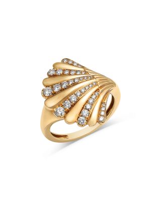 Diamond Shell Ring in 14K Yellow Gold, 0.45 tcw