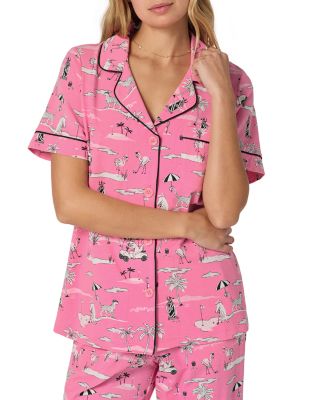 Pink Short Sleeve Classic Stretch Jersey Cropped Pajama Set in Bunny Blooms